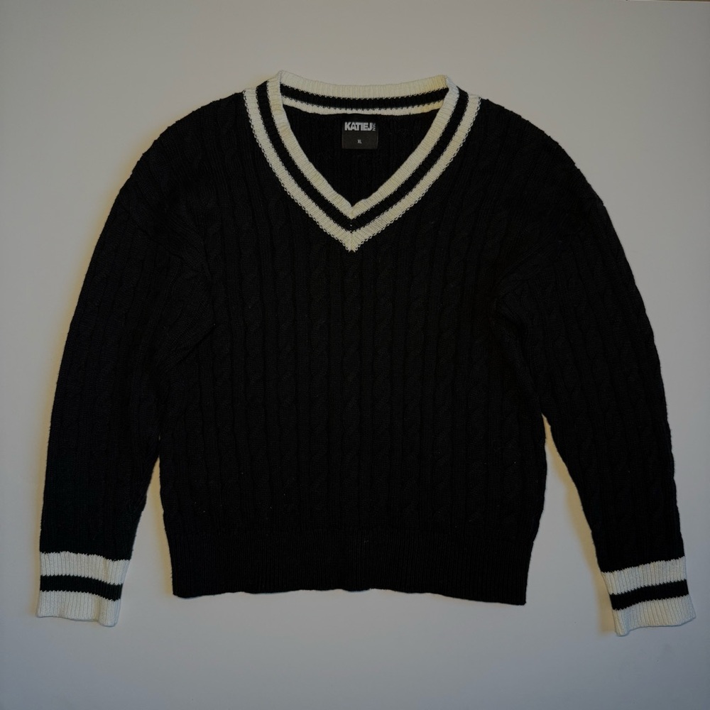 Katie J NYC Black Sweater with White Accents
